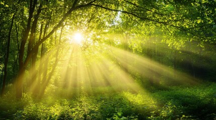 Fototapeta premium Bright Light Streaming Through a Lush Forest