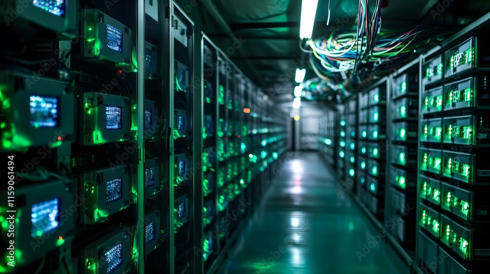 Poster illuminated server racks in a modern data center