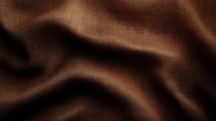A close-up view of textured, chocolate-brown fabric, showcasing rich folds and a soft sheen, ideal for fashion or interior design.