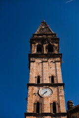 bell tower of St Nikolas Church, amazing medieval stone architecture with archs, historical heritage