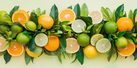 Fresh Citrus Fruits Oranges Lemons Limes Green Leaves Healthy Food Vitamin C Summer Tropical