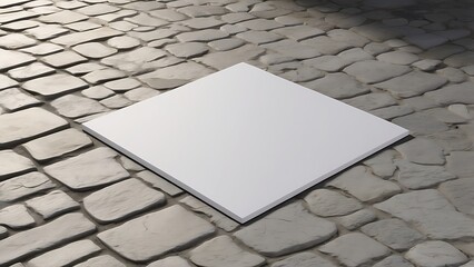 On a pavement wall is a mockup white paper or white sticker poster. Details with a clipping route and promotion information for marketing announcements