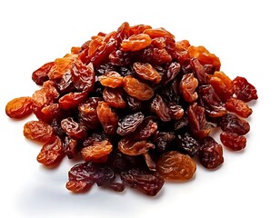 pile of raisins isolated on white background cutout