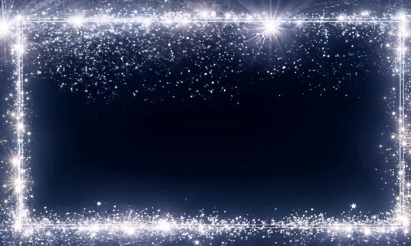 Sparkling Silver Frame: A captivating frame of shimmering silver sparkles on a dark navy blue background, creating an elegant and festive backdrop for any message or design.  