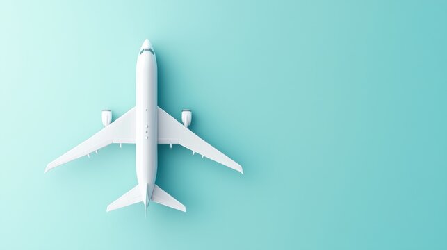 Airplane flight above turquoise background digital artwork clean minimalist design