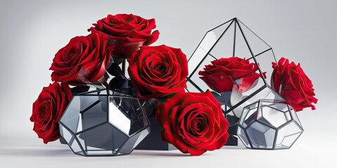 Romantic Red Roses in Geometric Glass Terrariums