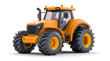 Naklejka premium Bright Orange Tractor with Large Tires on a Clean White Background
