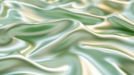 Obraz premium A close-up view of softly flowing green fabric, showcasing elegant waves and a glossy sheen.