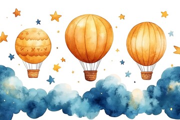 Obraz premium Watercolor Hot Air Balloons Floating in a Dreamy Sky