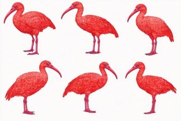 Fototapeta premium A flat 2D depiction of an ibis standing on one leg, with simple but vibrant colors against a clean white backdrop