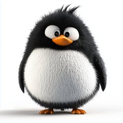 Obraz premium Black and white fluffy penguin animal mascot kids toys isolated white
