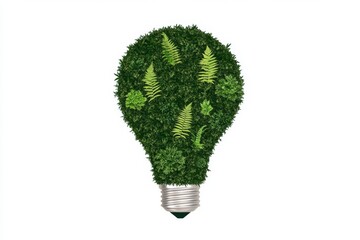 A flat 2D illustration of a lightbulb with plants growing inside, symbolizing bright ideas for sustainability, set on a white background