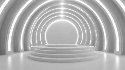 Obraz premium Abstract White Circular Stage with Archways and Lights