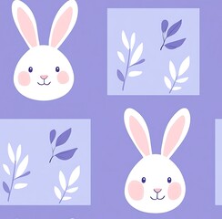 Cute Easter bunny seamless pattern with a pastel blue background,