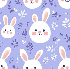 Cute Easter bunny seamless pattern with a pastel blue background,