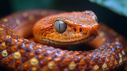Fototapeta premium Coiled Orange Snake Close Up Detailed View