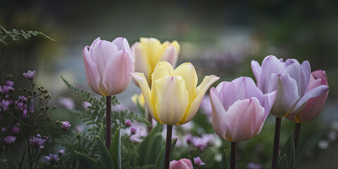 Obraz premium Pastel Tulips Spring Garden Blossoms Flowers Bloom