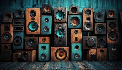A Symphony of Sound Retro Speakers Wall Art  Vintage Audio Equipment Collection