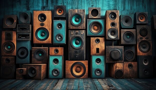 A Symphony of Sound Retro Speakers Wall Art  Vintage Audio Equipment Collection