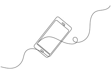 Obraz premium Continuous line drawing of phone icon one line art and call icon isolated outline flat vector illustration