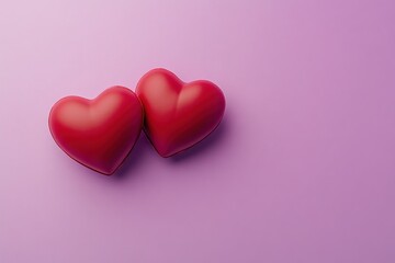 Fototapeta premium Two Red Hearts on a Pink Background