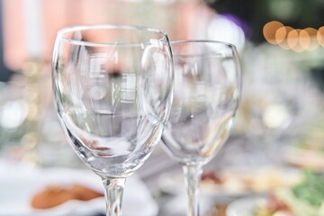 Table set for an event party or wedding reception. Banquet table design