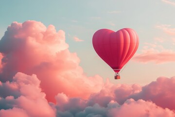 Fototapeta premium Heart-Shaped Hot Air Balloon in Colorful Clouds