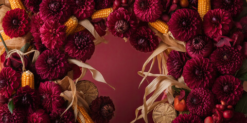 Autumnal Dahlia Corn Floral Arrangement Thanksgiving Decor
