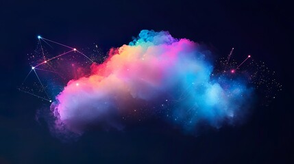 Abstract Neon Neural Cloud with Colorful Streams and Advanced Technology
