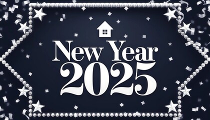 Happy new year real estate 2025 with house model concept design