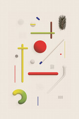 Abstract composition of geometric shapes and textures on a light background