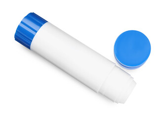 One glue stick and cap isolated on white, top view