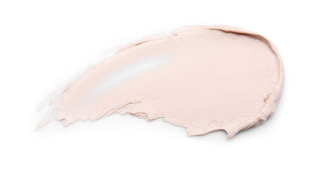 Cream isolated on white, top view. Sample of cosmetic product