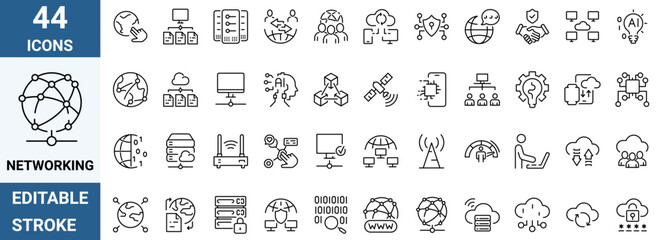 Network web line icons. internet. Editable stroke. Vector illustration