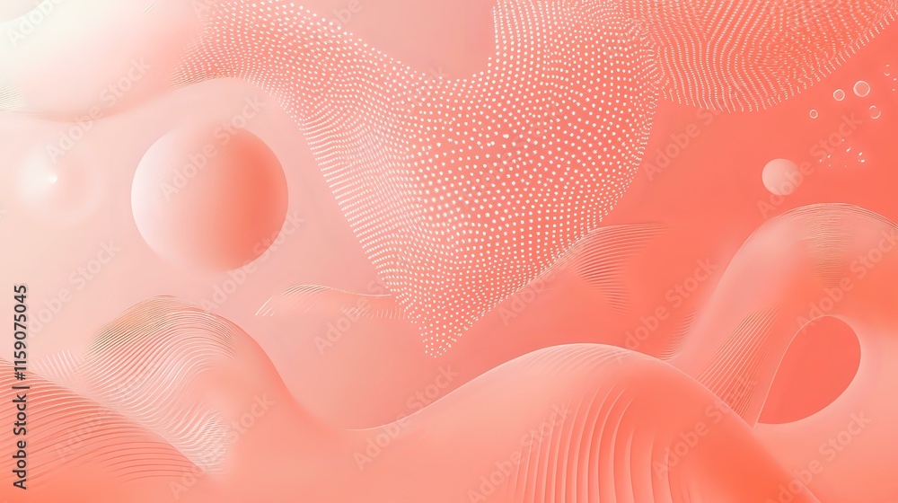 Poster abstract background in coral pink with subtle geometric patterns and soft glowing light points creat