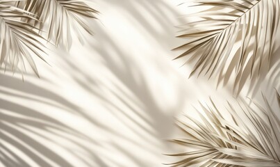 Obraz premium Elegant Shadow Play of Dried Palm Leaves on Soft Neutral Background, Perfect for Nature Themes, Aesthetic Design, and Minimalist Decor Projects