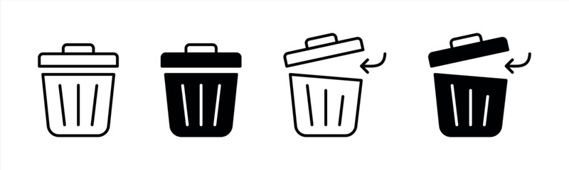 trash bin icon set. trash bin sign thin line and flat style icon. vector illustration
