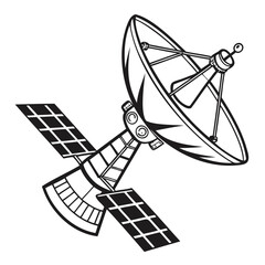 Satellite Icons black silhouette vector illustration Isolated on Transparent Background