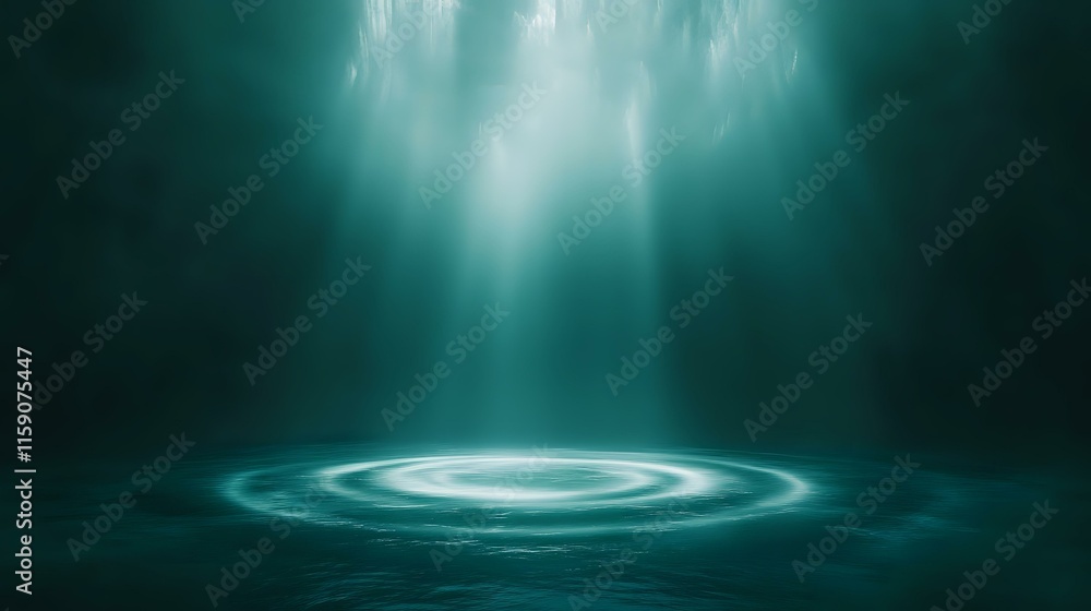 Poster abstract background in dark teal with misty gradients and glowing circles of light creating a myster
