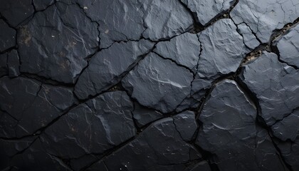 Dark gray brown rock texture. Rough mountain surface with cracks and scratches. Close-up. Grunge. Stone granite background with space for design. Backdrop. Web banner. Wide. Panoramic