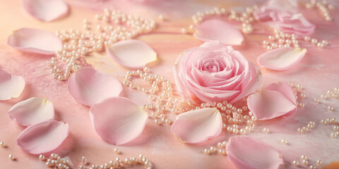 Pink Rose Petals Pearls Romantic Background