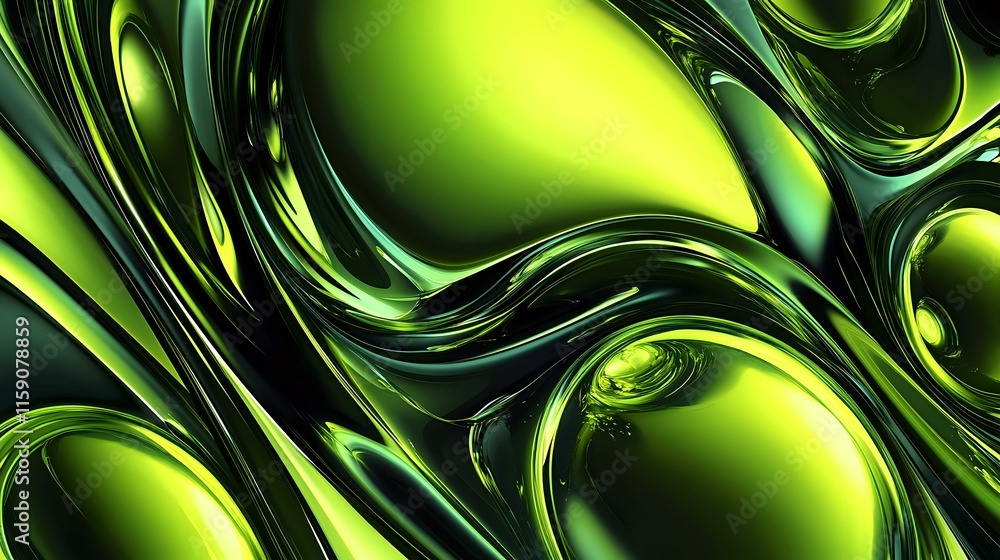 Poster abstract background in neon green with bold electric streaks and glowing circular patterns evoking a