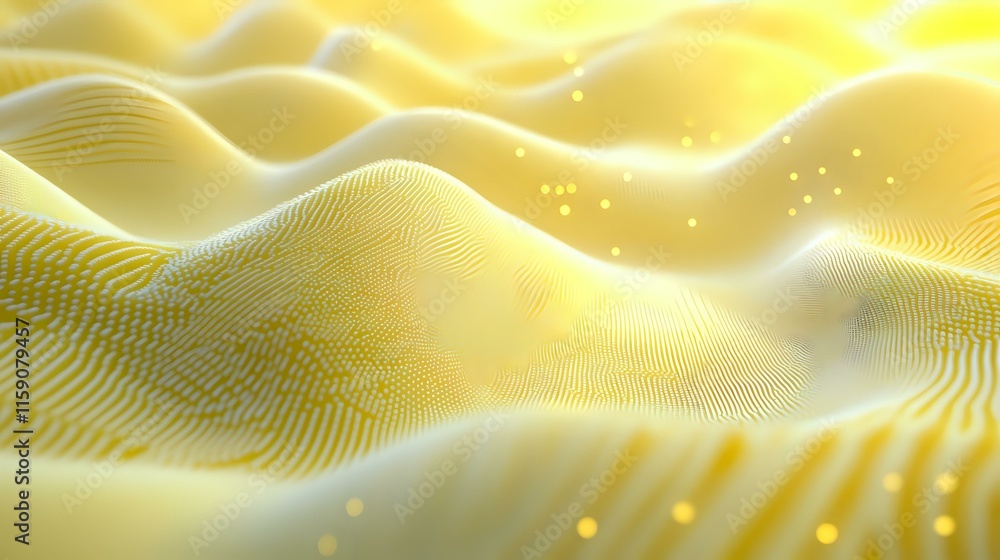 Poster abstract background in pastel yellow with gentle wave patterns and glowing dots creating a cheerful 