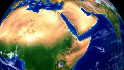 The planet Earth centered on the African continent, showcasing the varying landscapes and regions of the continent, nature, satellite image, geographical