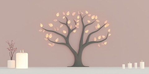 The goal of life is finding true fulfillment concept. A decorative tree with glowing leaves against a soft backdrop.