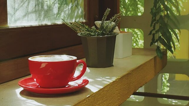 cup of coffee on tabel with beautiful light.