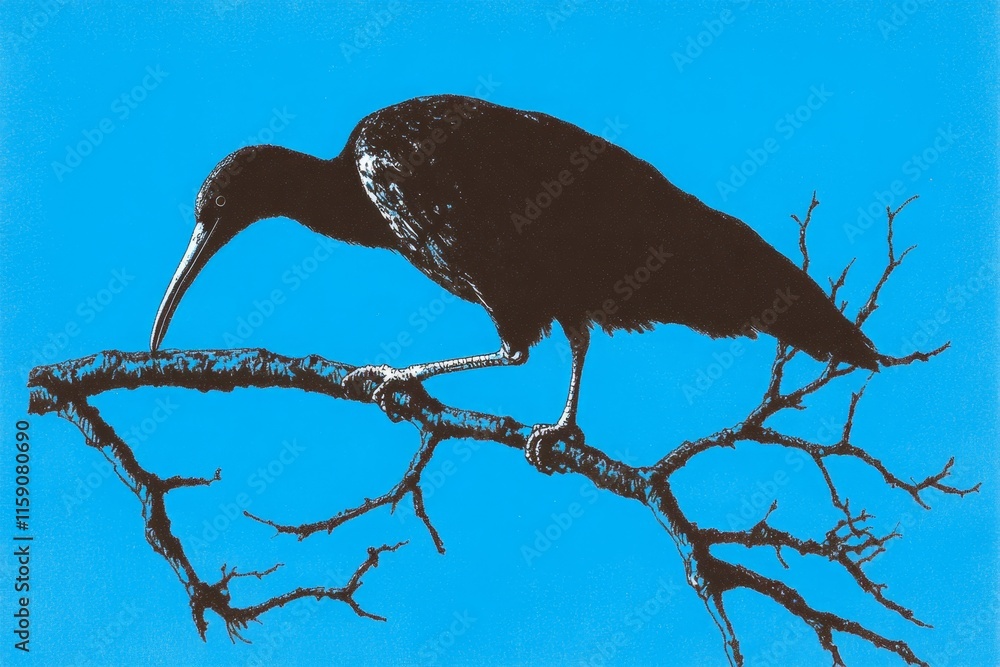 Aufkleber a stylized representation of an ibis walking, using earthy tones and a clean layout to highlight its