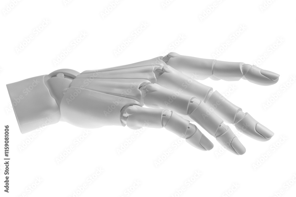 Poster artificial intelligence. robot hand gesturing on white background