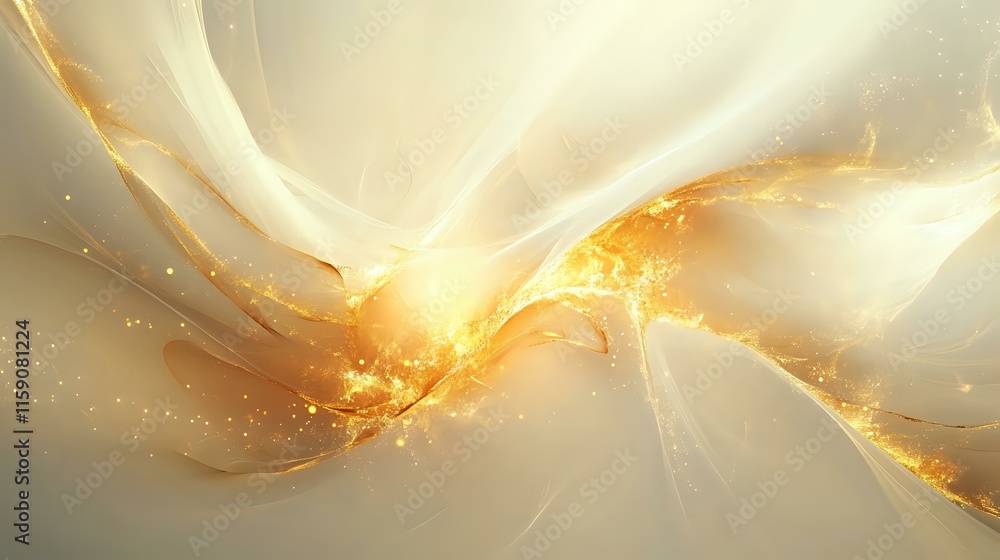 Poster abstract background in soft cream tones with radiant accents and glowing particles creating a warm a