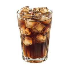 Refreshing iced cola drink in glass with ice cubes png isolated on transparent background